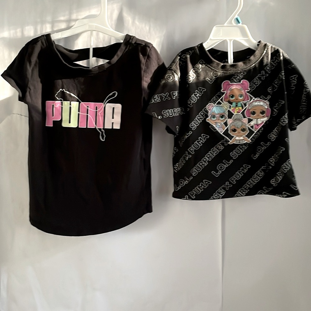 Two Puma Graphic Tees for Kids Black with Bright Colors size 4, Lol Surprise